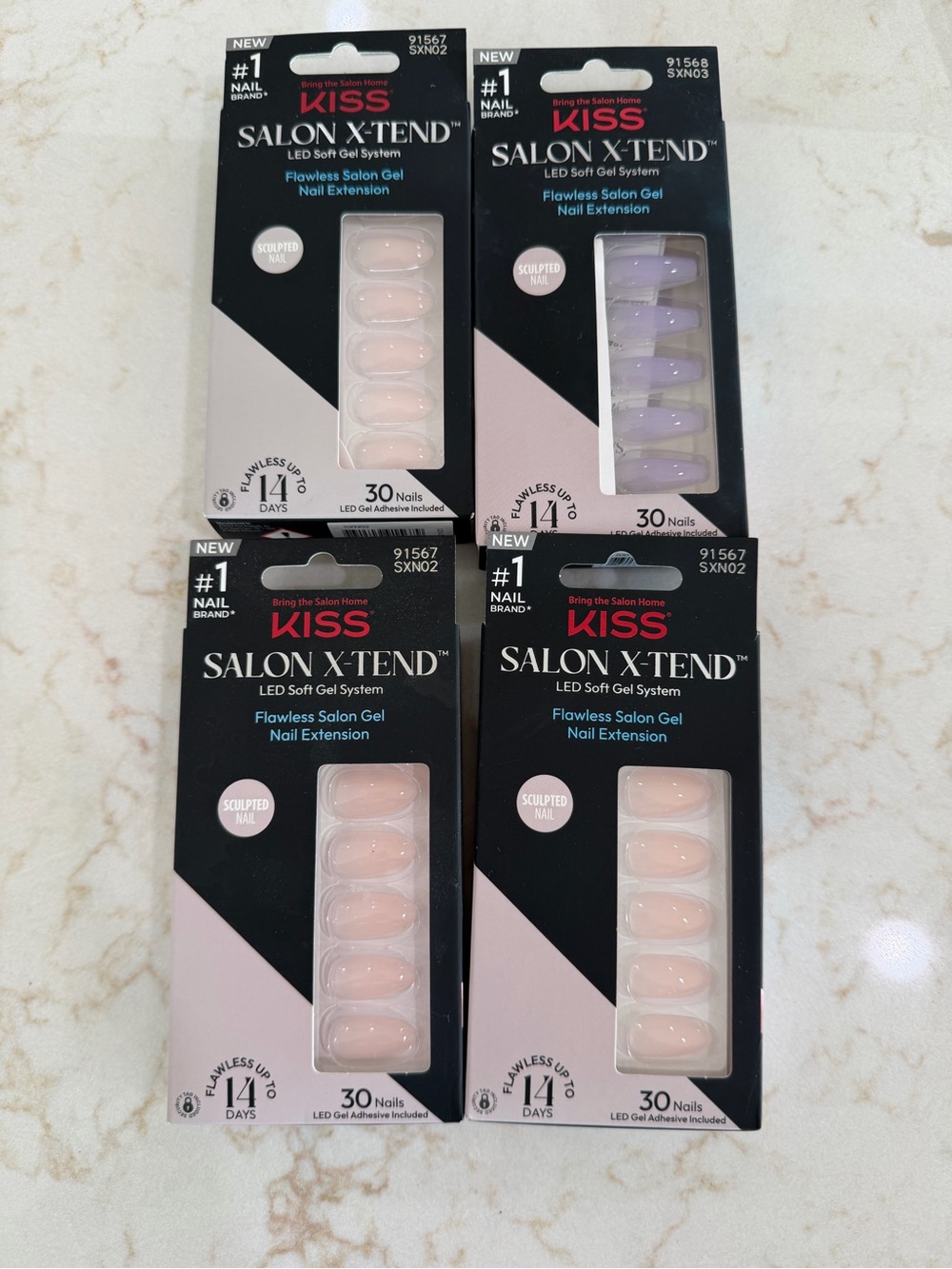 4 Boxes Kiss Salon X-Tend Press-On Nails – Nude & Lilac Shades